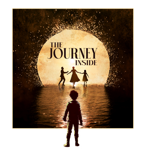 The Journey Inside logo. A young boy watching a man, woman, and her daughter running in the distance.